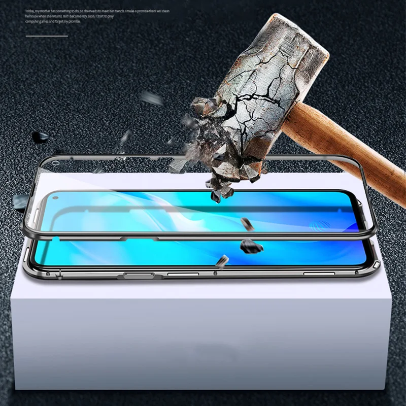 Metal Magnetic Adsorption Phone Case Double Side Glass Cover For Xiaomi Redmi Note 9 8 7 Pro 8T 9A 9C 8A Mi 10T Note10 Lite Pro X3 NFC