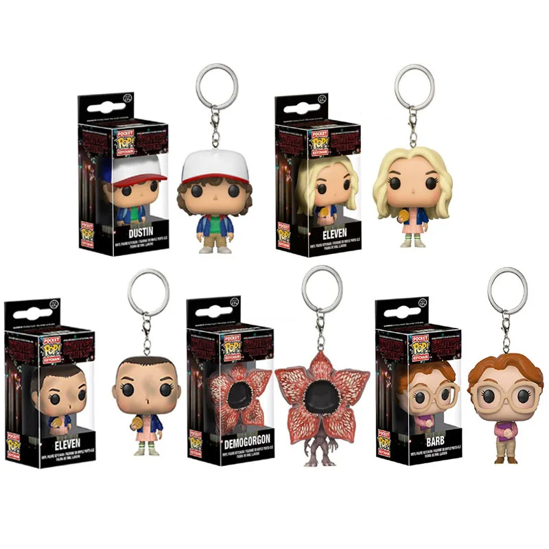 

FUNKO POP POCKET KeyChain Stranger Things ELEVEN Demogorgon Dustin Pvc Doll Collection Action Figure Toys for Kid Halloween Gift