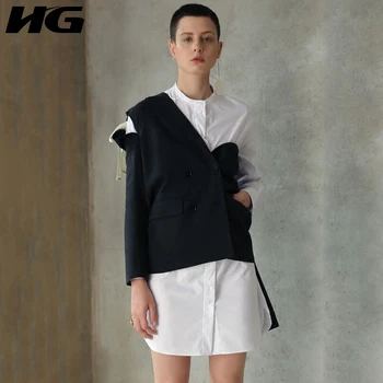 

[HG] Women Autumn Europe Fashion New Notched Collar Full Sleeve Blazer Female Solid Double Breasted Bow Casual Blazer GWY2680
