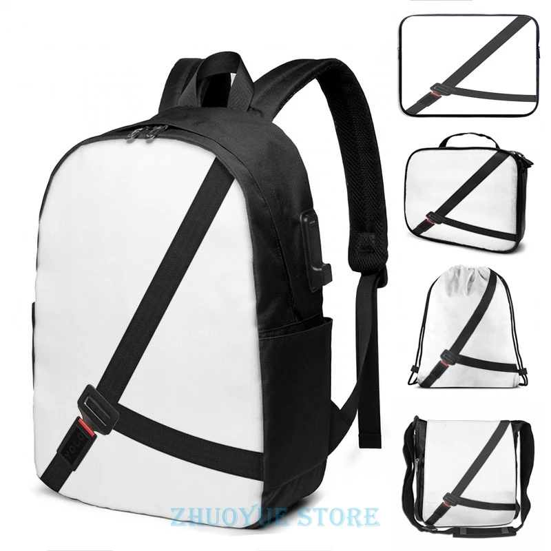 Funny Graphic print Fake seat belt USB Charge Backpack men School
