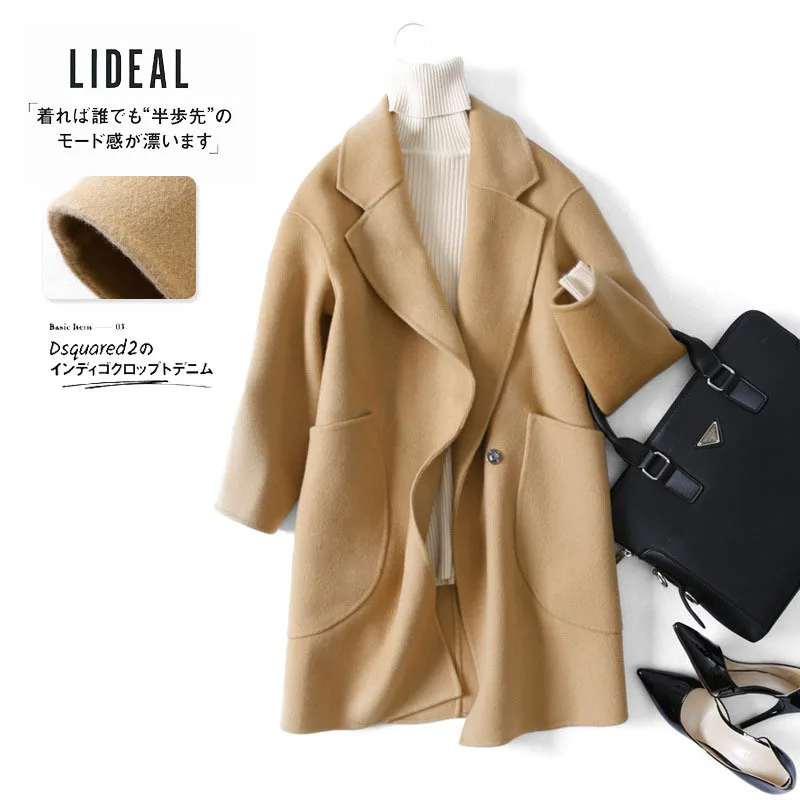 

Titotato Autumn 2019 Women's Blend Coat Female Overcoat Ma'am Jacket Daily Leisure Two-sided Wool Loose Coat Outerwear For Women