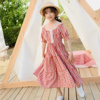 

4 To 16 Years Kids and Teenager Girls Plaid Girls Cotton Dress Kids Girls Cute Princess Dress Teen Girls Retro Clothes