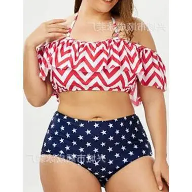 

2018 Europe And America Large Size Bathing Suit Plus-sized One-piece Black And White Stitching Lace-up Sexy Underwire Push up