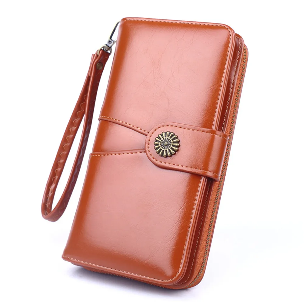

New Women Wallet Female Purse Women Leather Wallet Long Trifold Card Holder Money Clutch Wristlet Multifunction Zipper Purse