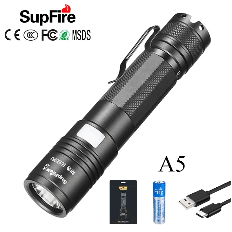 

Supfire LED Flashlight Mini Linterna LED A5 Torch Lanterna USB 18650 Flash Light Rechargeable Small Car Maintenance Work Light