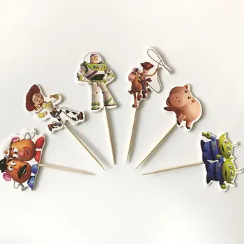 

Toy Story 4pcs/set Lovely Gift Decoration For Wedding Birthday Party Toys Cake decoration Topper With Straw Inserted Card Flags