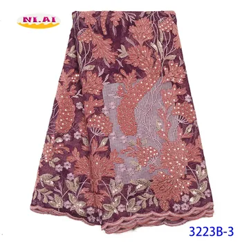 

Latest Velvet Lace Fabric Best Quality Nigerian Onion Lace Fabric 2020 Hot Sale Blue Nigerian Wedding Lace Fabric 5Yard NA3223-3