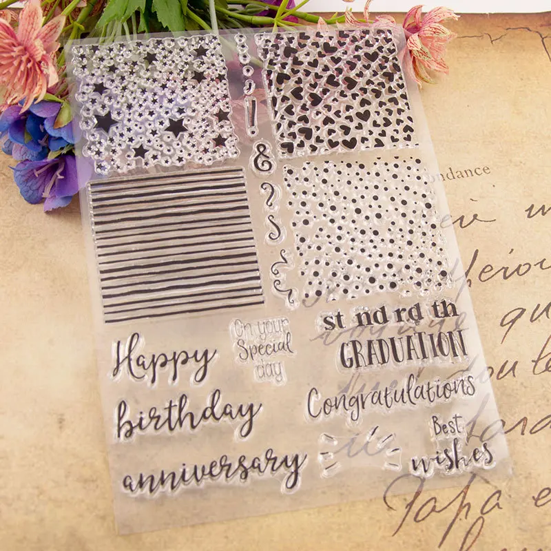 Звездные сердца точка слова фон прозрачный штамп для печати DIY Скрапбукинг