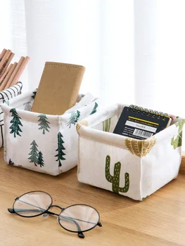 

Waterproof coated cotton linen table storage box foldable storage desk stationery storage basket does not occupy space dressing