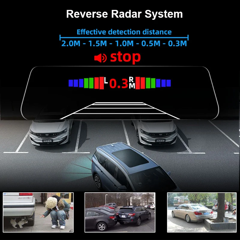 1" зеркало заднего вида DVR 3 в 1 Автомобильная камера обратный радарный датчик парковки слепое пятно обнаружения системы парктроник Автомобильный видеорегистратор