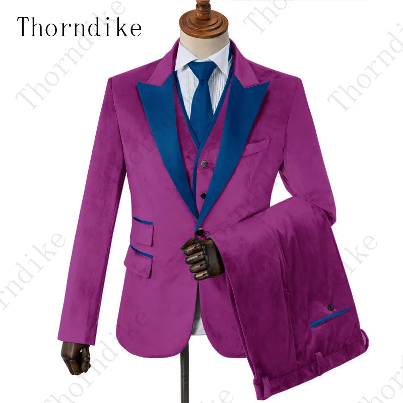 Thorndike 2020 приталенный элегантный фуксия бархат мужской костюм Лучший человек