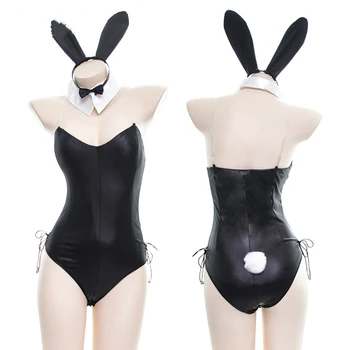 

Lingerie Teddy Bbit Girl 4PCS/Set PU Catwoman Bunny Uniforms Sexy Lingerie Costumes Sexy Toys Cosplay Lingerie Bodysuit