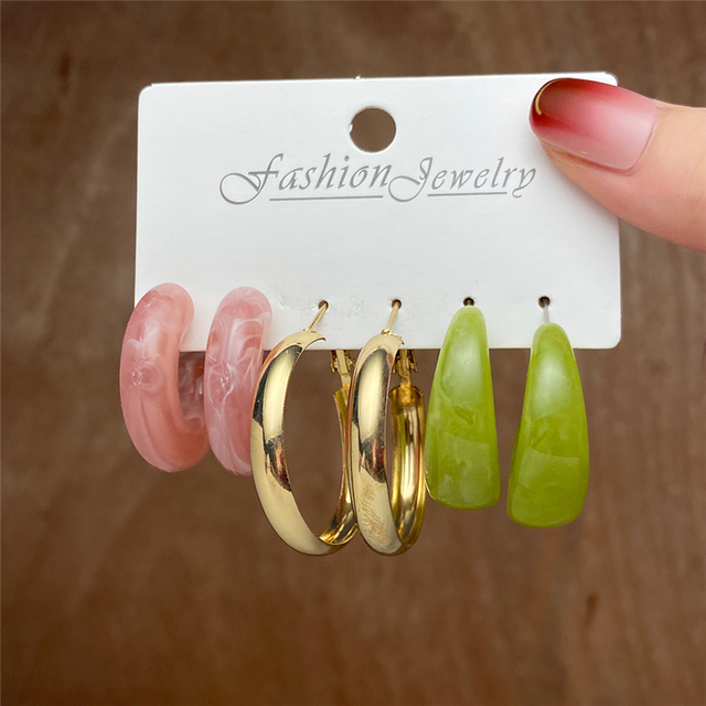 Bohemian Colorful Resin Acrylic Hoop Earrings Set For Women Trendy Gold Color Pearl Hoop Earrings Brincos Party Jewelry