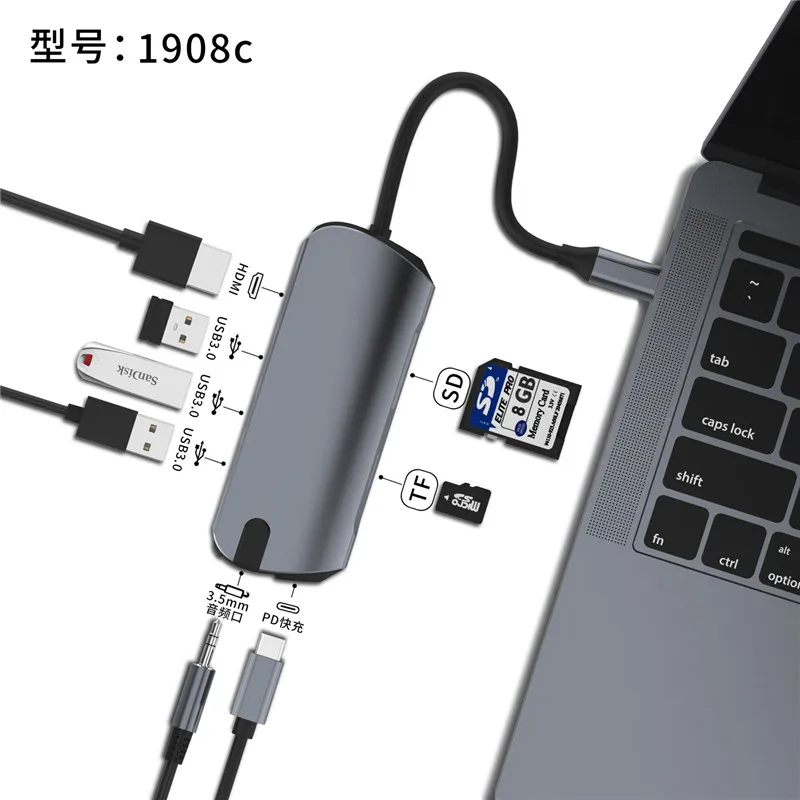 8 in 1 3.5MM HUB Basix USB-C концентратор типа C концентратор к USB 3,0 Thunderbolt 3 HDMI RJ45 адаптер для MacBook Pro samsung Galaxy S9 S10 USB C концентратор - Цвет: 8 in 1 3.5MM HUB