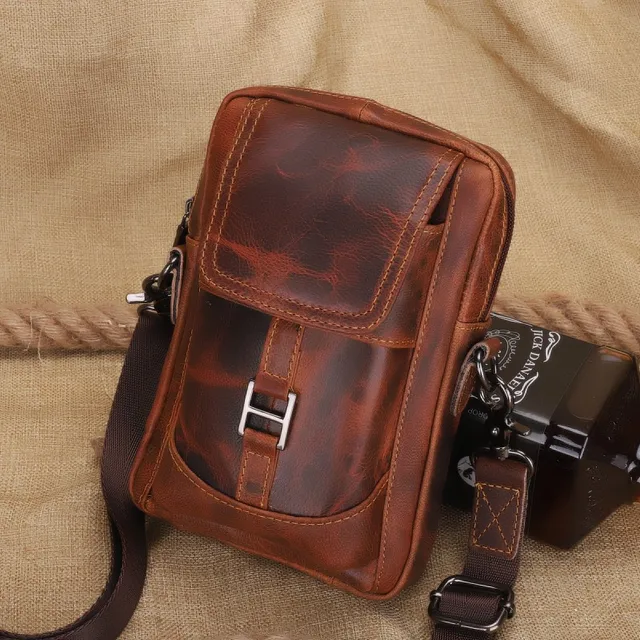 Genuine Cowhide Leather Men s Mini Shoulder Bag Phone Purse Luxury Vintage Belt Bag High Craftsmanship