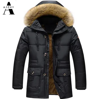

AJZHY Mens Winter Jackets and Coats Winter Jacket Men Thickening Fleece Warm Men Clothes Hooded Mens Long Coat Parkas Plus Size