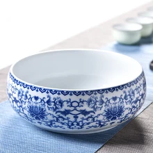Керамические Большие Чай мыть китайский Чай набор ручка стирка белого и голубого цвета в Керамика аксессуары Чай церемонии