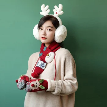 

Christmas Gloves Women Winter Warm Plus Velvet Cute Cartoon Mittens
