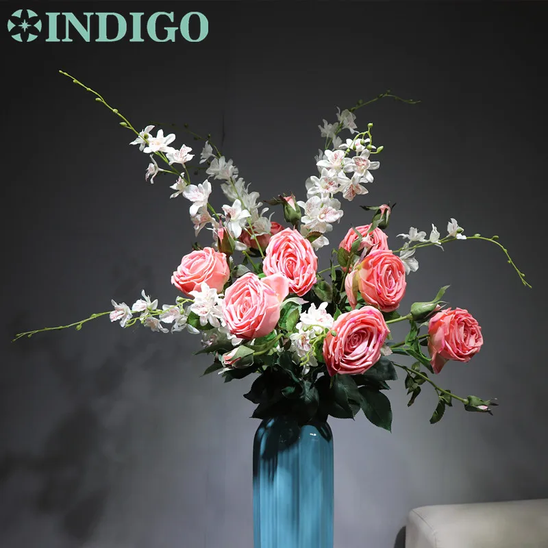 

INDIGO -Pink Bouquet (8pcs Rose+ 3pcs Orchids) Real Touch Rose Decorative Flower Wedding Flower Party Event Free Shipping