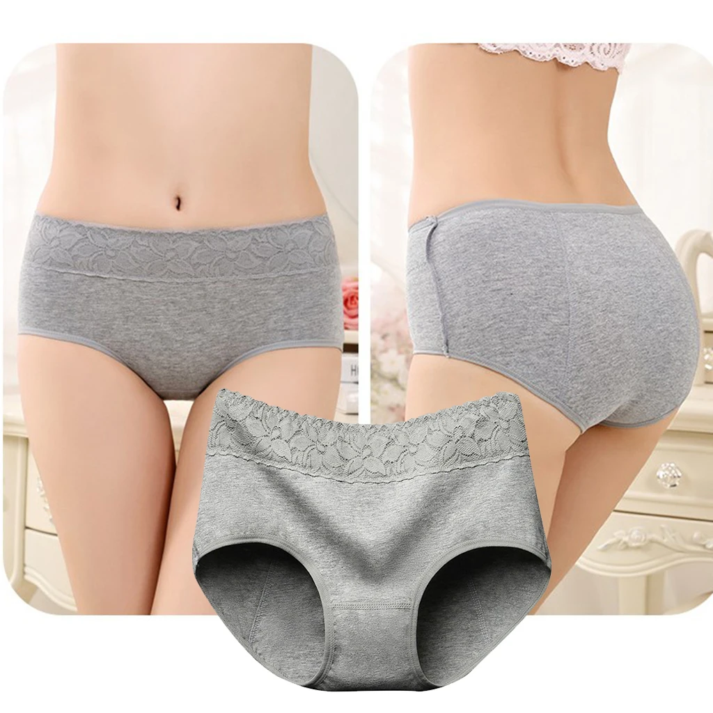 Women's Period Panties Soft Comfortable Elastic Cotton Physiological Underpants Briefs Underwear Lingerie Gray