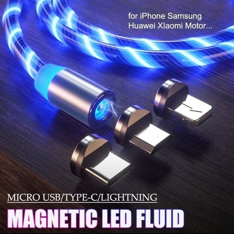 

3 Color Rainbow Fluid Led Light Magnetic Charger Cable Glow Flowing for Samsung Galaxy S9 S10 Xiaomi Huawei iPhone X XS MAX 8 7