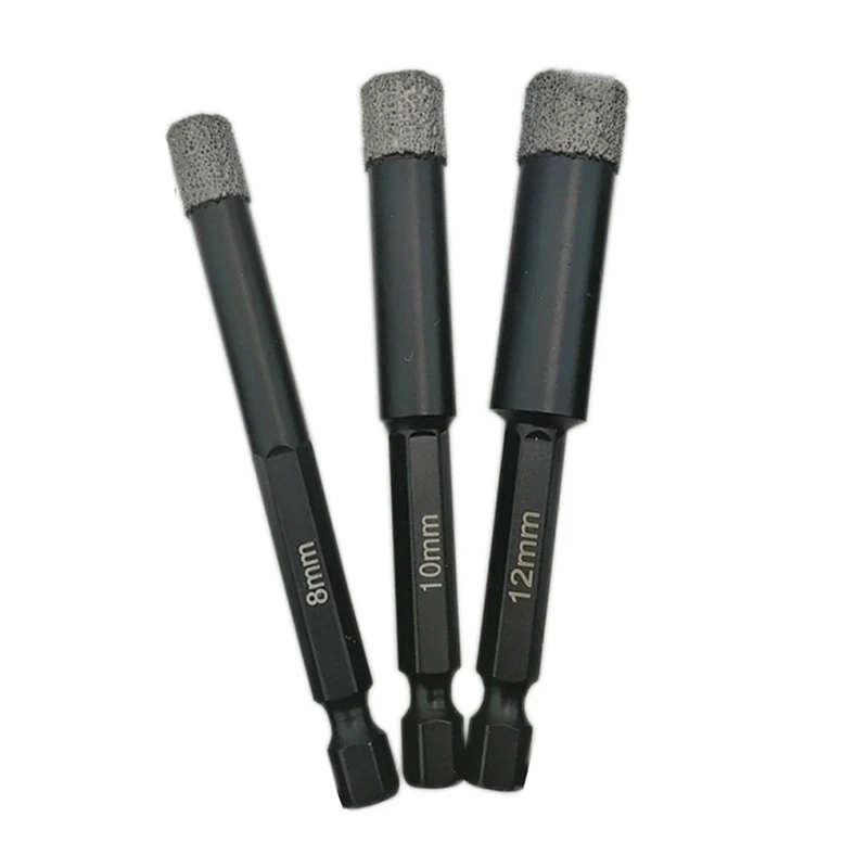 3Pk(8 мм+ 10 мм+ 12 мм) вакуумной пайки Алмазные сверла для каменного фарфора/плитки кладки сухого бурения Quick-Fit хвостовик