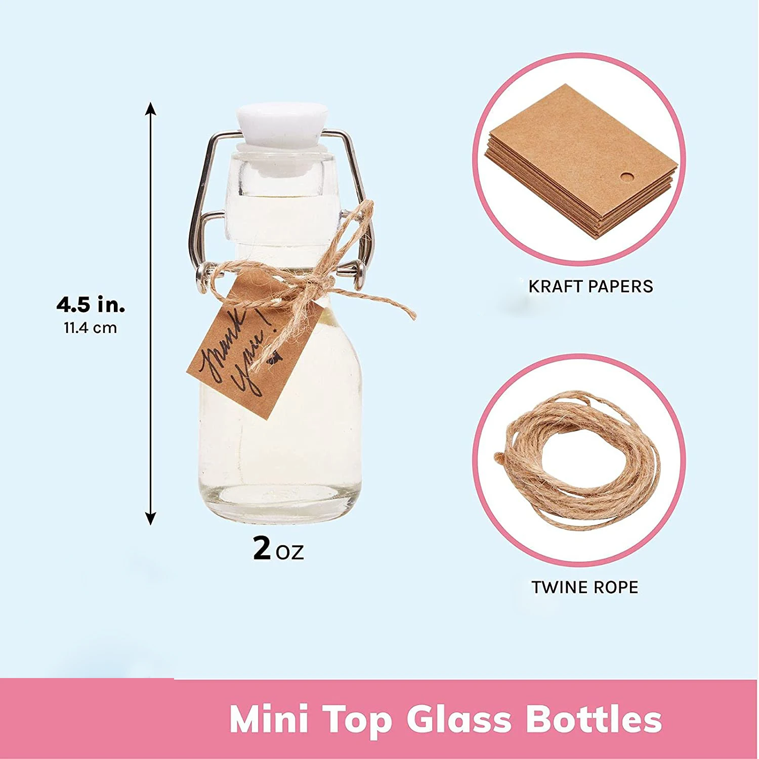 Mini Swing Top Glass Bottles with Tags and Twine For Party Favors 60ML glass bottles,mini glass bottles,mini perfume bottles