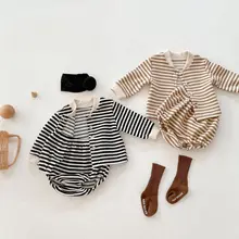 

2022 Spring New Baby Clothes Set Boys Girls Long Sleeve Striped Cardigan + Pp Pants 2pcs Suit Kids Outfits Baby Clothing Suit