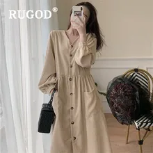 Женское вельветовое платье RUGOD Повседневное макси с длинными