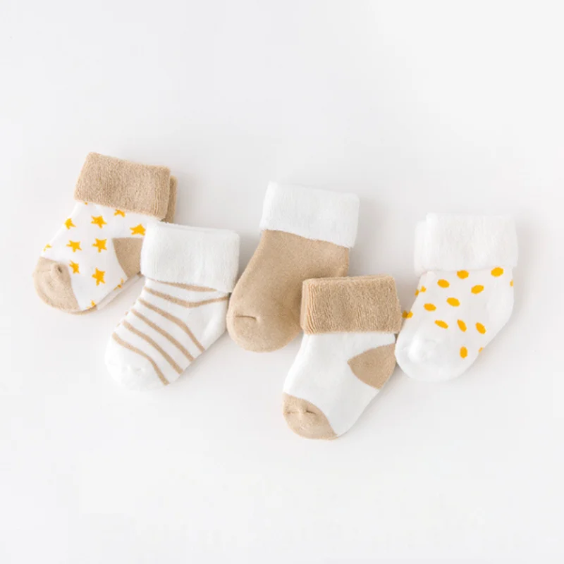 5Pair/lot New boy and girl  baby socks thick newborn autumn and winter warm foot sock