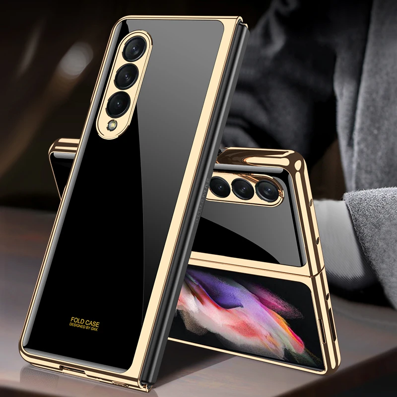 Case for Samsung Galaxy Z Fold 3 5G Plating Glass Phone Cover Patterned Hard Full Protection Fold3 | Мобильные телефоны и