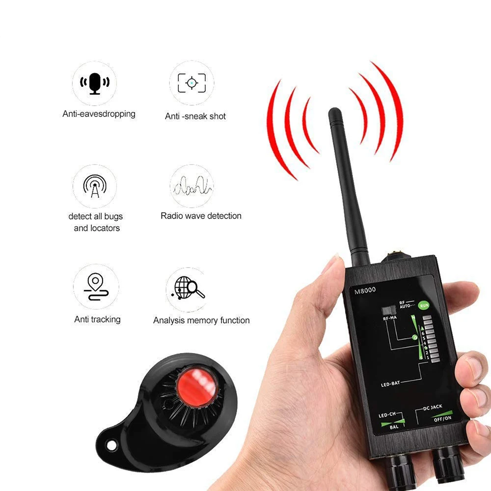 M8000 Radio Anti-Spy Detector GSM RF Signal Auto Tracker Detectors GPS Tracker Finder Bug with Long Magnetic LED Antenna