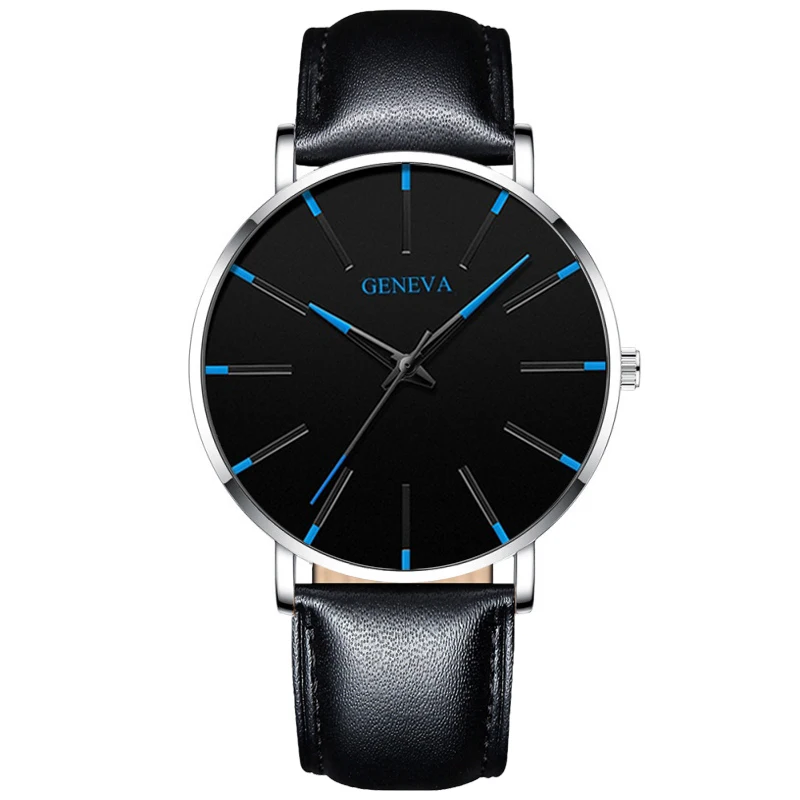 2022 Geneva Minimalist Watch Men Ultra Thin Blue Stainless Steel Mesh Belt Watches Man Business Casual Quartz Wrist Watch 
