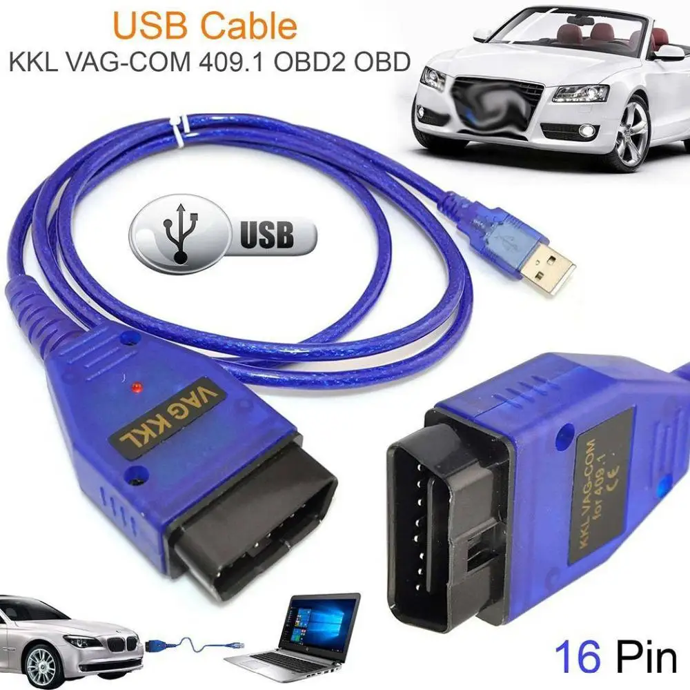 USB VGA-COM интерфейс автомобильный диагностический кабель KKL VAG-COM 409,1 OBD2 II OBD диагностический сканер автоматический кабель Aux автомобильный диагностический инструмент