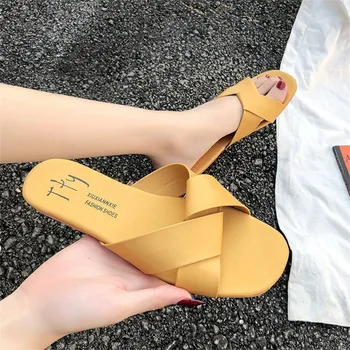 

Lizeruee Summer Slippers Women PU Outdoor Cross-Tied Flat Sandals Fashion Candy Color Wild Ladies Slippers Sandals Women Shoes