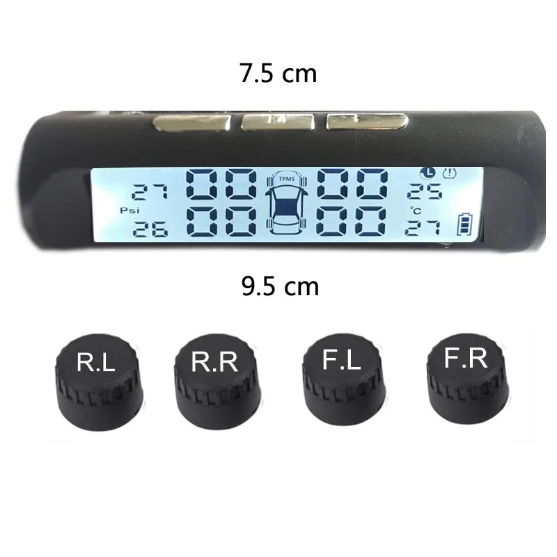 Car TPMS Tire Pressure Monitoring System LCD Disply Solar Power Tyre Pressure Monitor Sensor Voice Alarm 4 External Sensors - Тип: Black screen