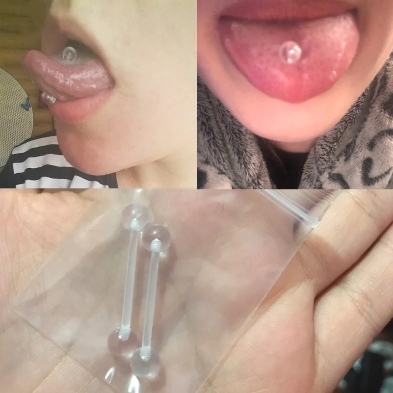 Clear Tongue Glass Tongue Ring 2PCS Acrylic Invisible Tongue