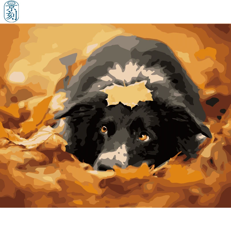 Кленовые листья и dog.40 x 50 см, живопись по номерам, сделай сам, искусство стены, украшения гостиной, пейзаж, фигура, животное, цветок, мультфильм - Цвет: DA509