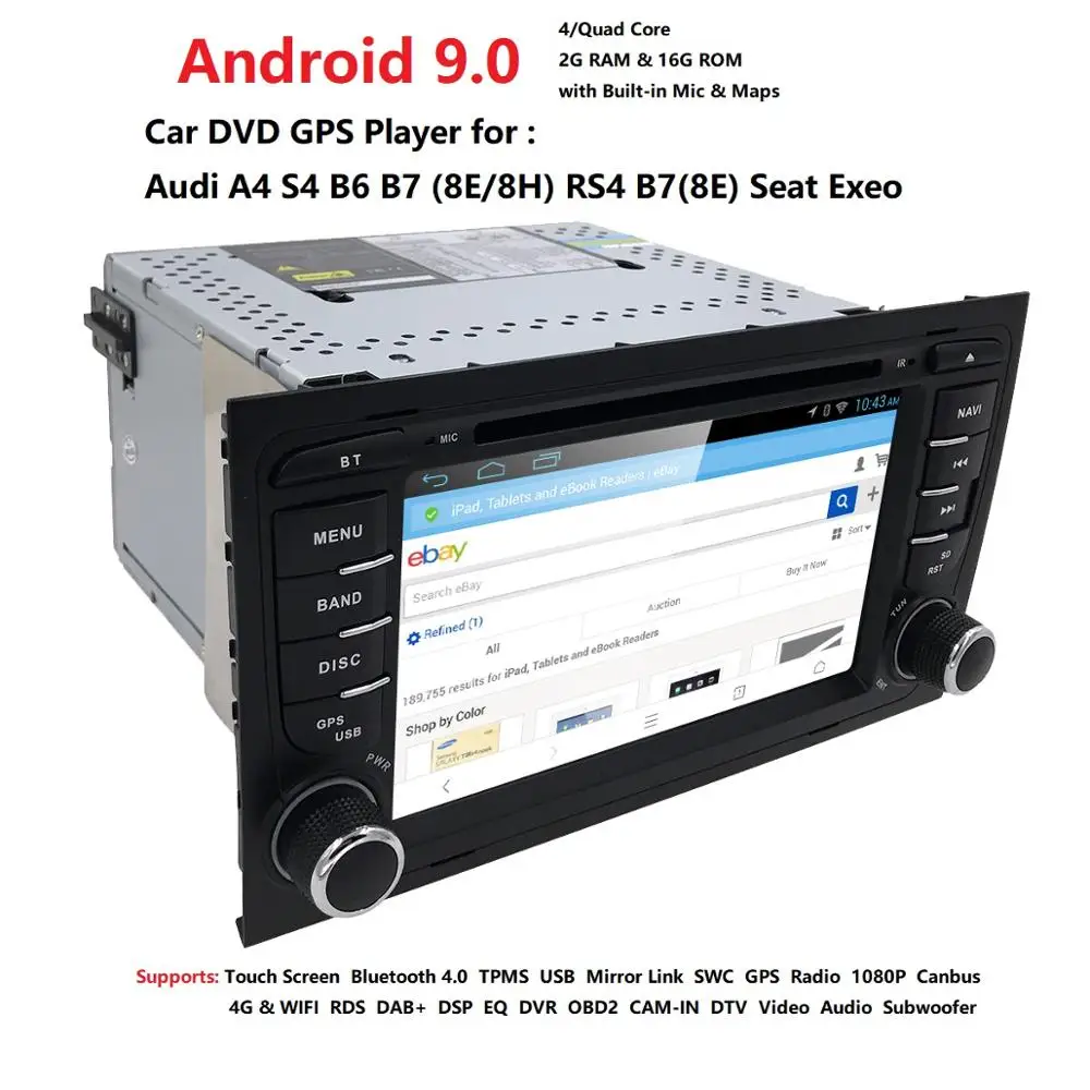 Best ndroid 9.0 CAR GPS Navi For Audi A4 2002-2008 S4 RS4 8E 8H B6 B7 Quad Core IPS Car DVD Player RDS DSP WIFI 4G Bluetooth SWC DAB+ 3