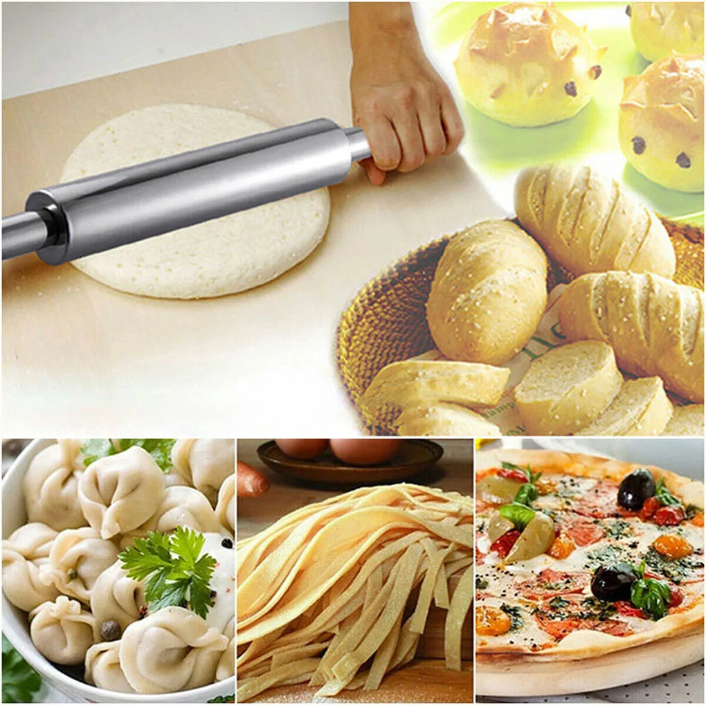 Steel Rolling Pin Paste Pizza Cookies Pastry Dough Roller Home Bakery Baking Tool