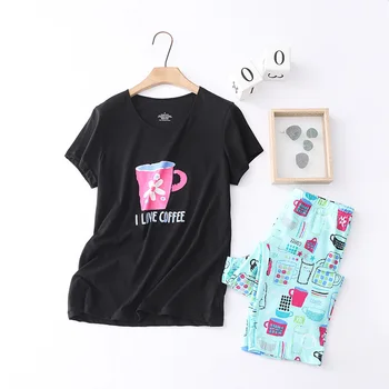 

Big Size Cartoon Pajamas Set Female Sexy Hot Short Sleeve T-shirt Long Pants 2020 Fashion Home Cotton Sleepwear