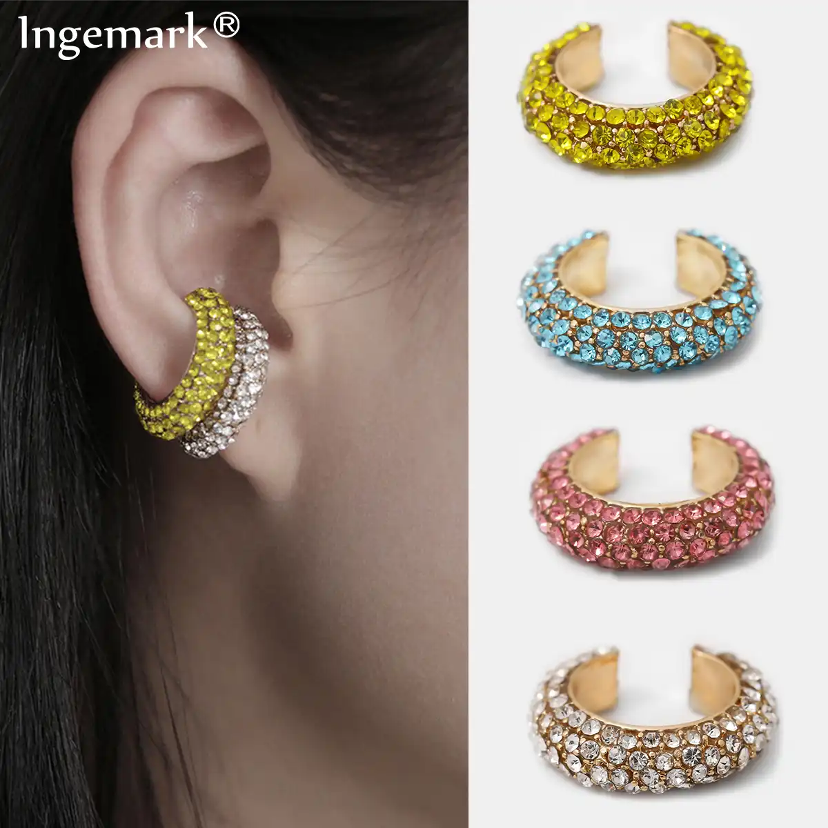ゴシックレインボークリスタル耳カフイヤリング女性 Brincos なしピアス小さなイヤリングブライダル結婚式の耳のクリップの宝石類のギフト Earcuff クリップ イヤリング Aliexpress
