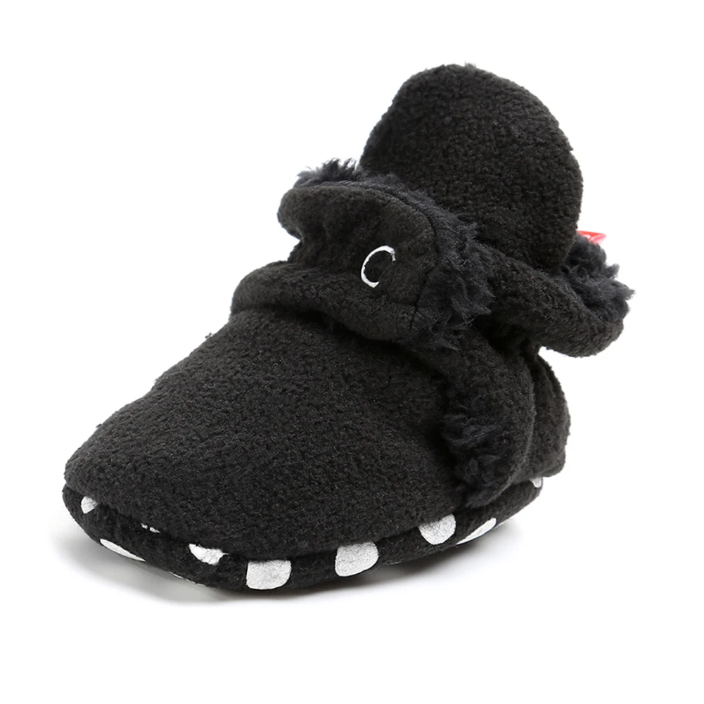 fluff black Носки для новорожденных; обувь для мальчиков и девочек; обувь со звездами для малышей; обувь для первых шагов; удобные хлопковые мягкие Нескользящие теплые детские ботиночки для малышей - Цвет: fluff black