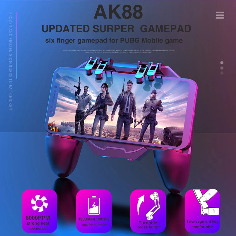 MEMO AK88 SIX Finger Gamepad Control for PUBG Mobile Game Android iOS smartphone Cooling Fan Controller with 1200mAh | Электроника