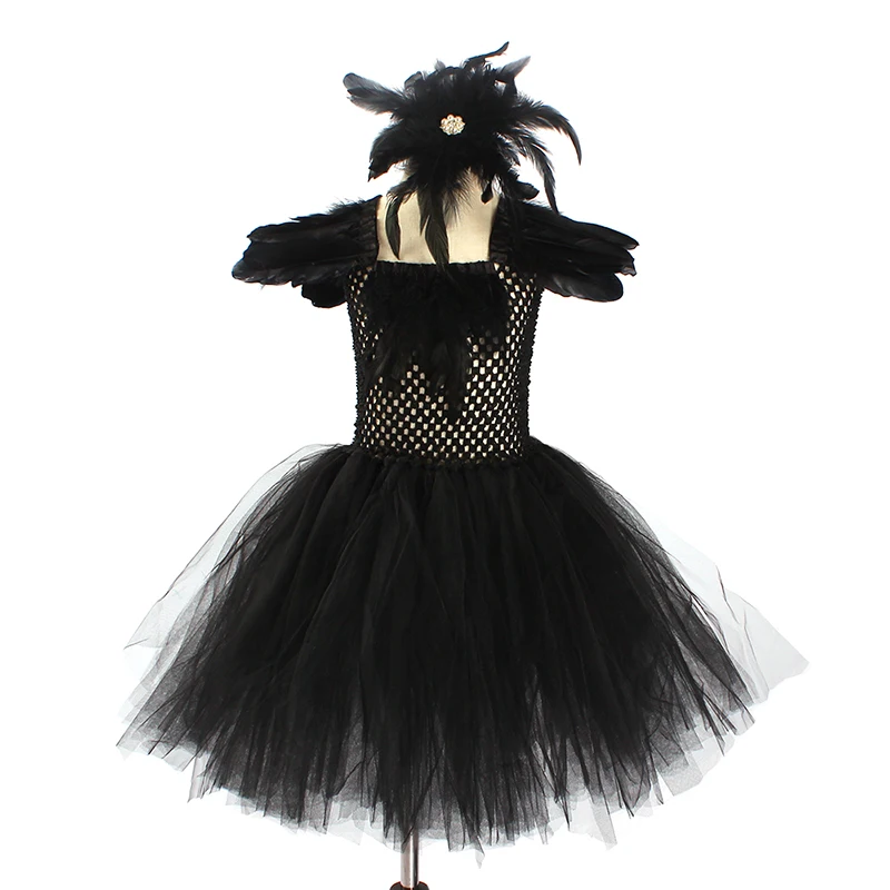 Black Swan Grils Tutu Dress with Feather Wing and Hair Clip Evil Queen Kids Halloween Carnival Party Costume Ballet Tutu Dress (11)