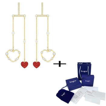 

SWA New Shiny Fresh Heart-shaped Crystal Pierced Earrings Elegant Charming Lady Jewelry Valentine's Day Romantic Fashion Gift