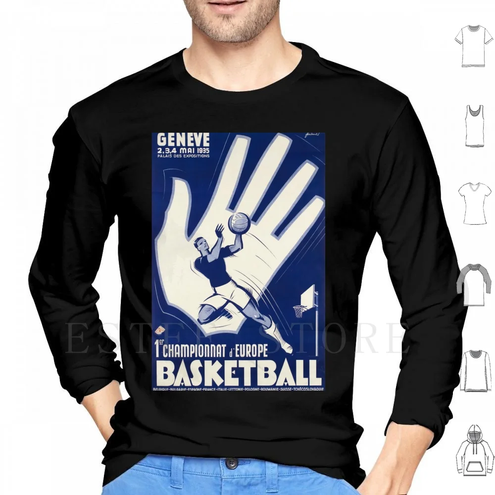 Noel D'D'Europe De Basketball, 1935, Felpa Con Cappuccio Poster Art Deco Manica Lunga 1920 1930 1920S 1930S Art Art