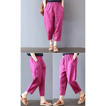 

Women's Pants Female Embroidery Large Size Casual Nine Points Loose Harlan Pink
