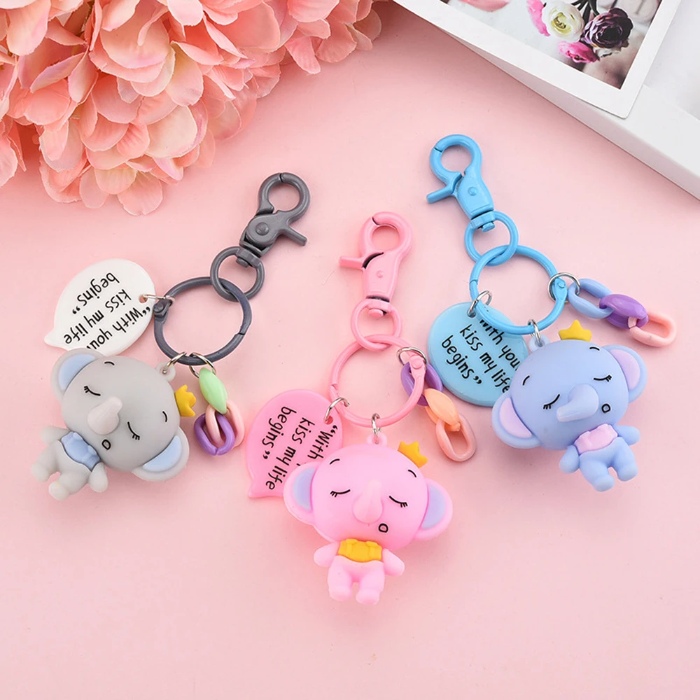 

Cute Handmade Anime Keychains Cartoon Blue Elephant Pendant Accessories Key Ring INS Lover Key chains Fans Gift For Women Girls
