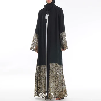 Czarne koronkowe Kimono Abaya dubaj turecki Islam hidżab sukienka muzułmańska Kaftan dla kobiet katar Kaftan Marocain Jilbab szata Ramadan Elbise tanie i dobre opinie Dla dorosłych CN (pochodzenie) spandex Moda Y001 Suknem Koronki
